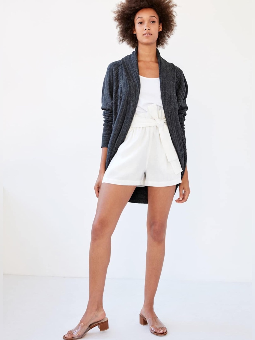 Aritzia Wilfred Open-Front Cocoon Cardigan Diderot Sweater Space Dye H.black
